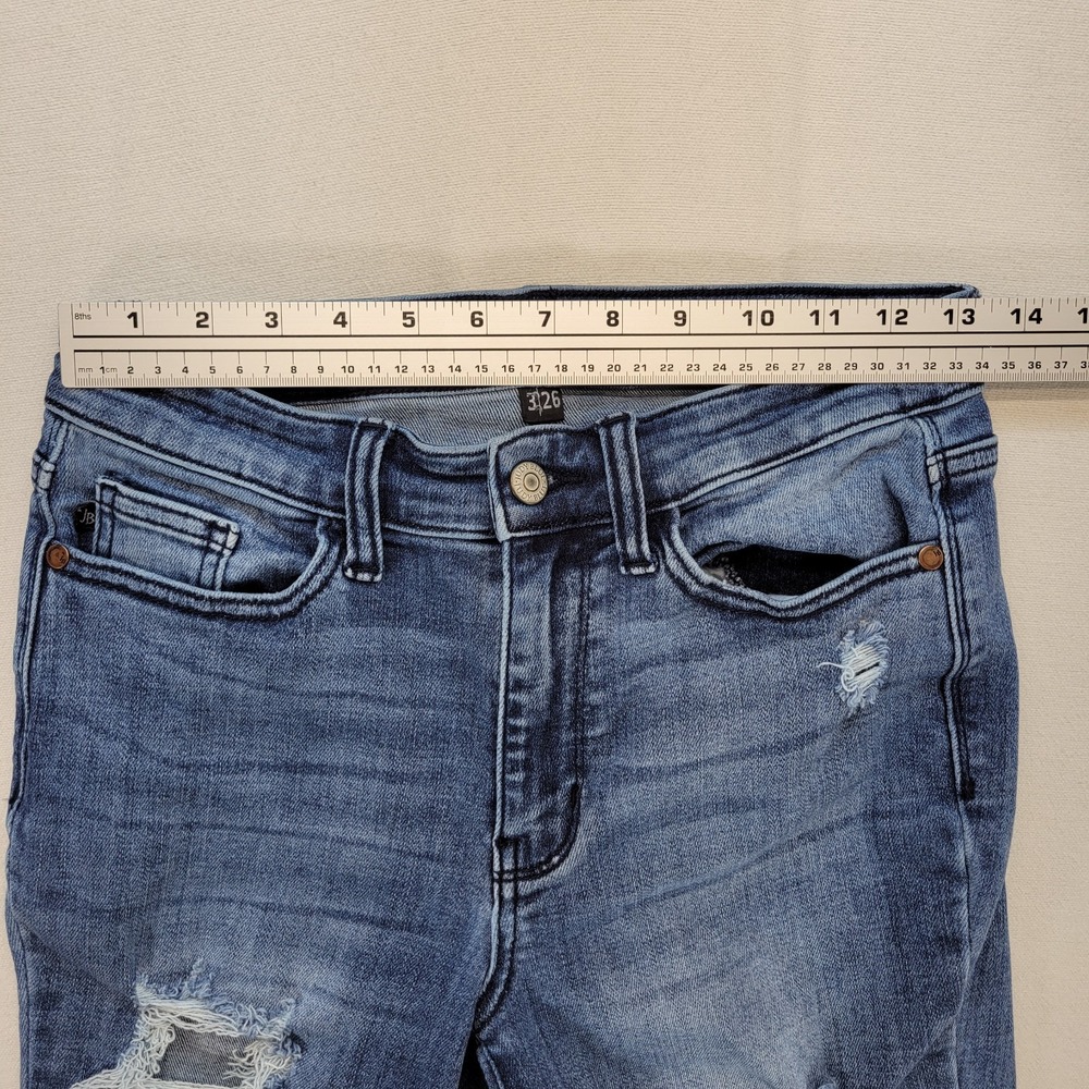 Judy Blue Jeans Womens 26 Blue Straight High Rise Distressed Raw Hem Denim - Picture 9 of 11